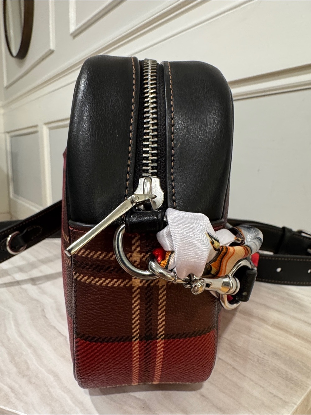 Coach Bag Jaime Camera Crossbody Black Red Tartan Plaid Bag - Picture 8 of 17
